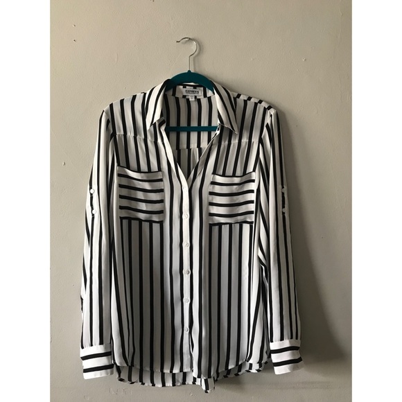 Express Tops - Express | Black & White Stripe Portofino Shirt